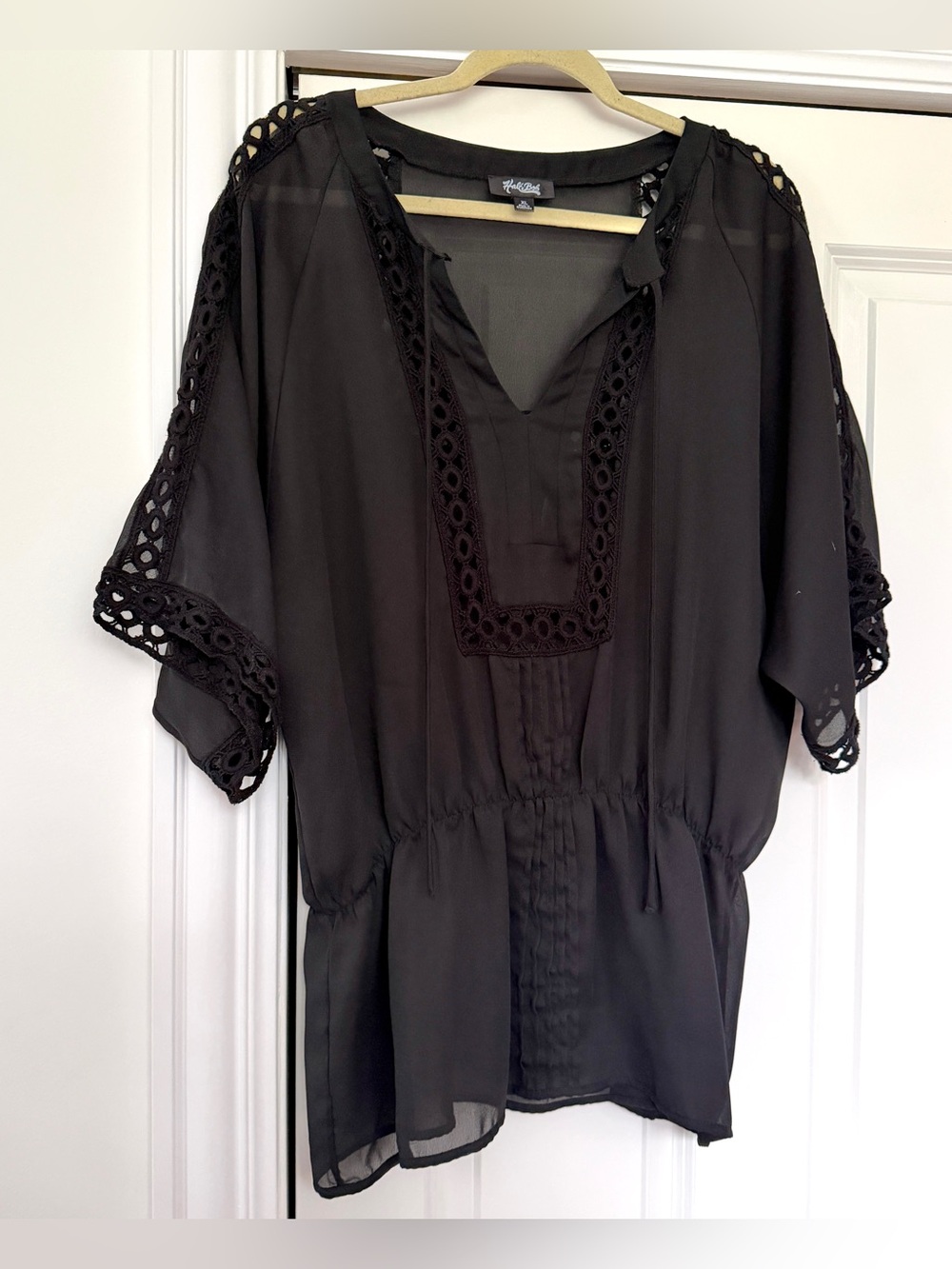 Hale Bob Black Tunic Blouse Size XL